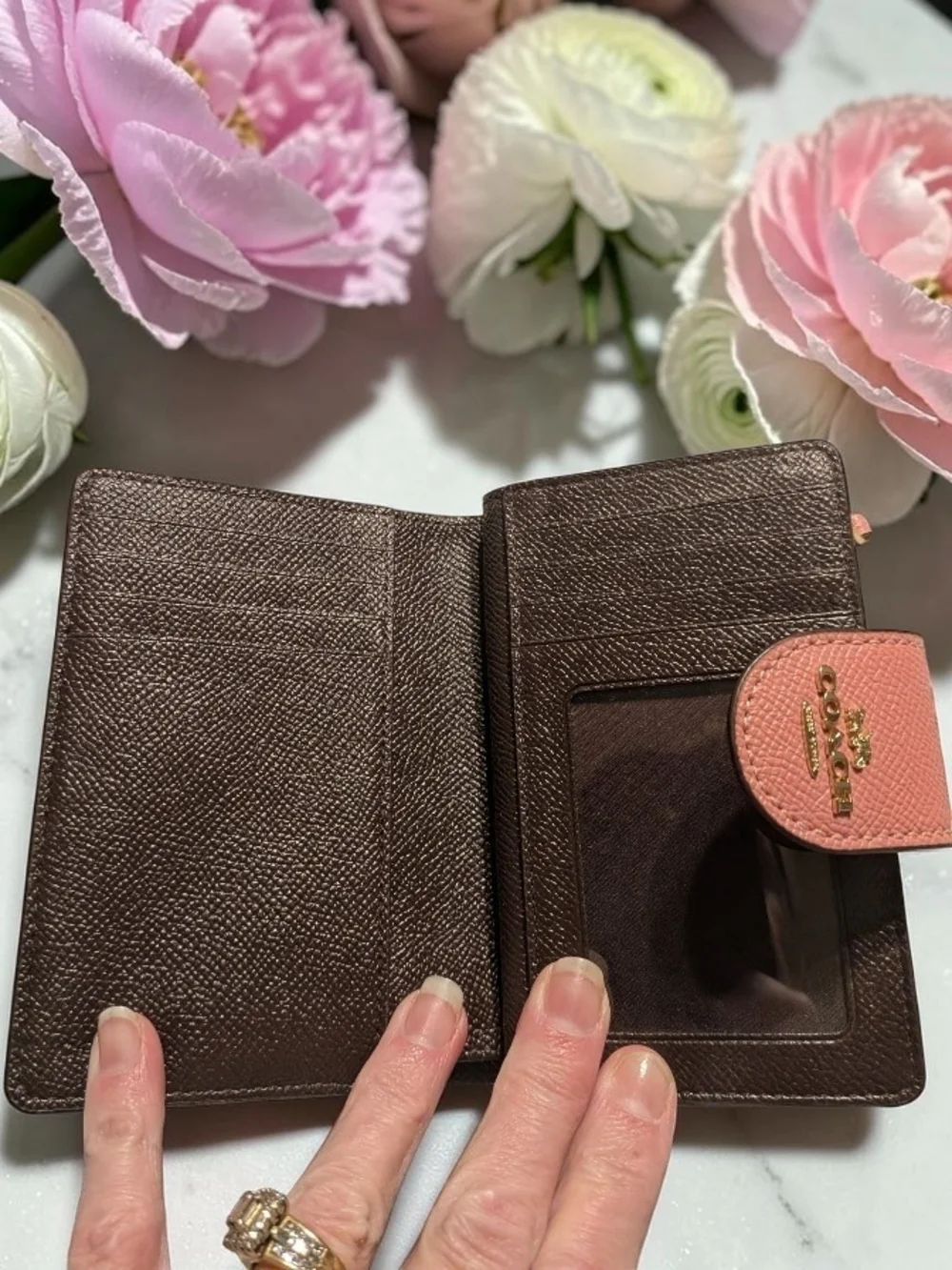 NWOT Coach Pink Saffiano Leather Compact Wallet